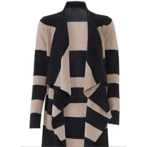 525 America Waterfall Drape Heavy Knit Cardigan Stripe Navy Oatmeal Sz Medium